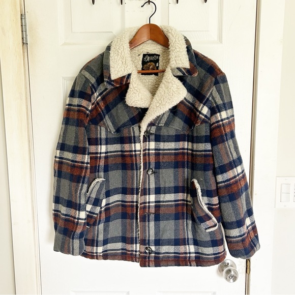 Vintage Blue and Grey Plaid Shirt Jacket Wool-blend Fall Winter Unisex - Picture 5 of 13